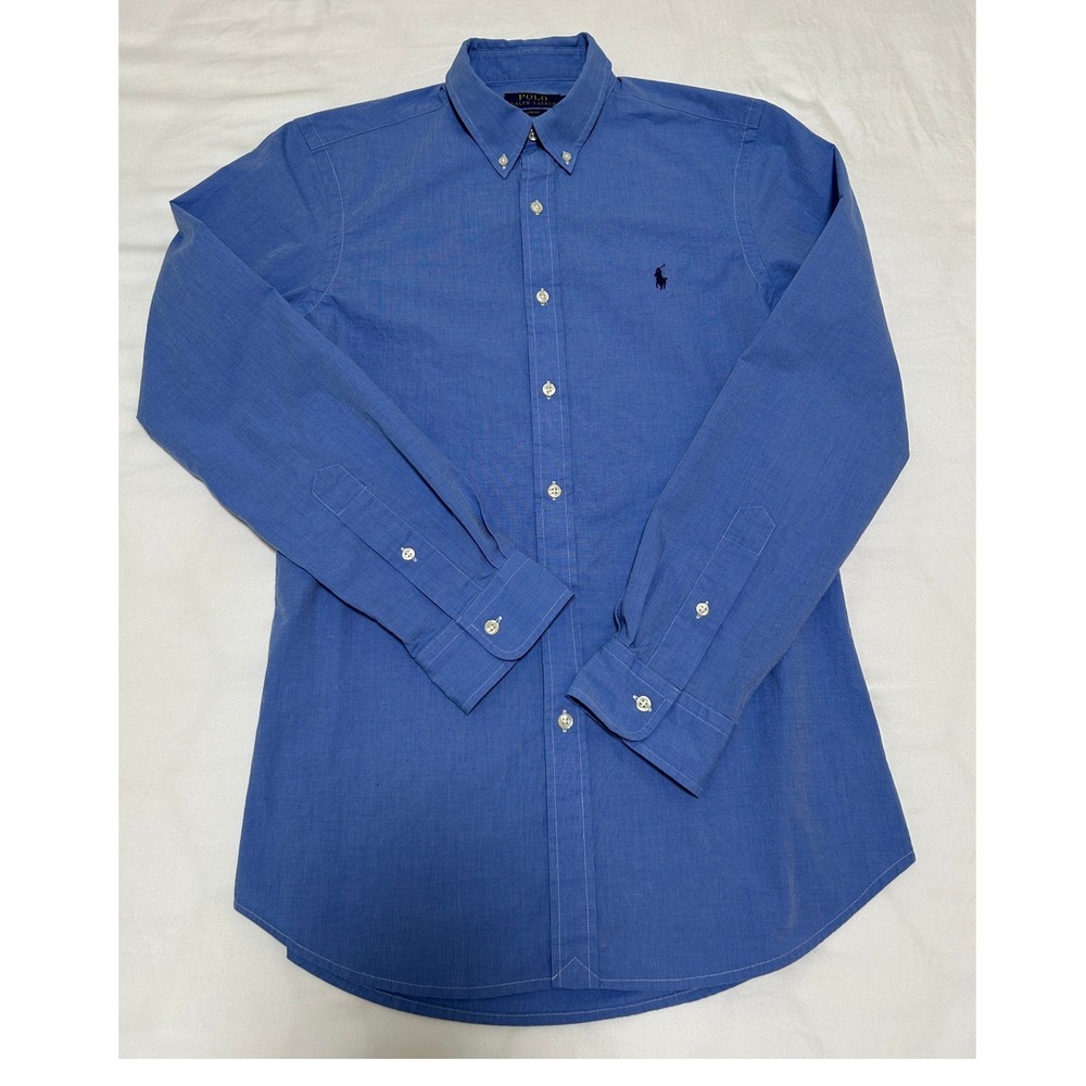 Polo Ralph Lauren Mens Blue Slim Fit Stretch Button Down Shirt Medium 15.5